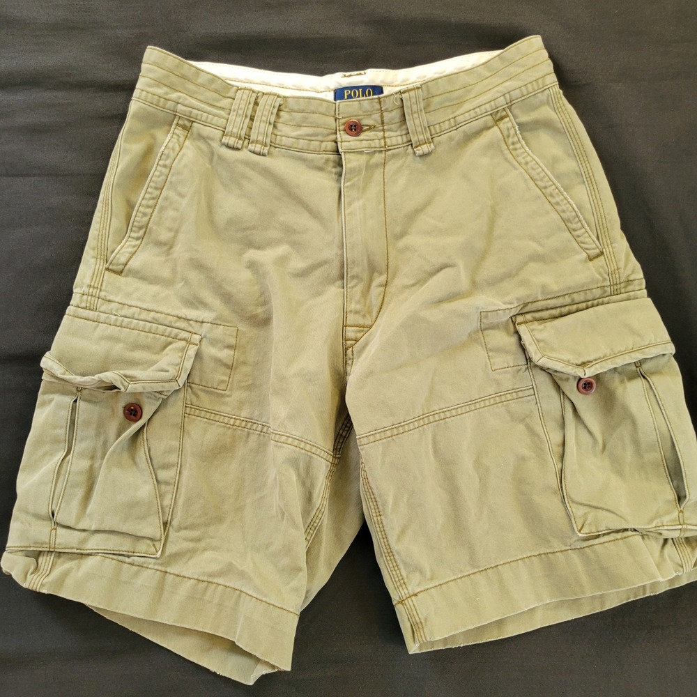 Polo Ralph Lauren Classic Polo Chino Cargo Shorts Tan Khaki Men 31 Cotton 9"